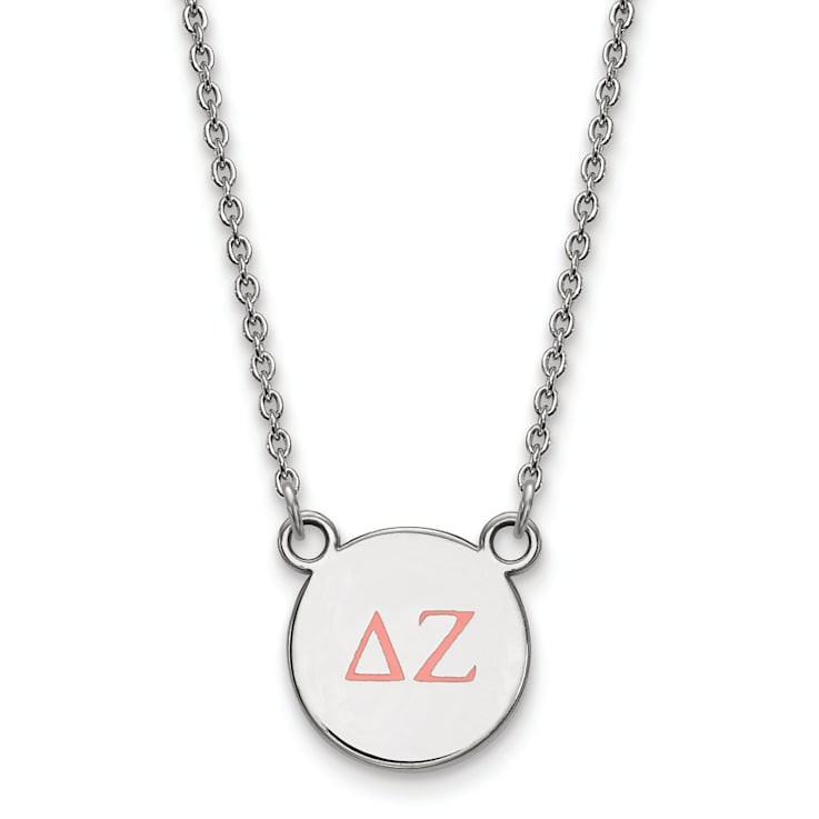 Sterling Silver Rhodium-plated LogoArt Delta Zeta Small Enamel Pendant Necklace