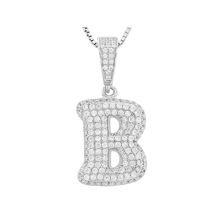 CZ Initial B Bubble Letter Pendant Necklace In Sterling Silver 1.79ctw
