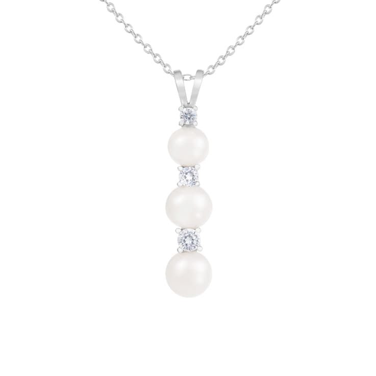 6.5-7mm off-round White Cultured Freshwater Pearl and CZ Rhodium Over
Sterling Silver Pendant