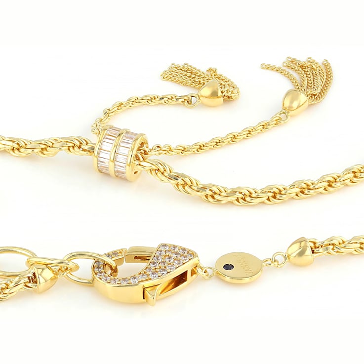 CZ Tassel Chain Necklace In 18K Gold Over Sterling Silver 1.28ctw