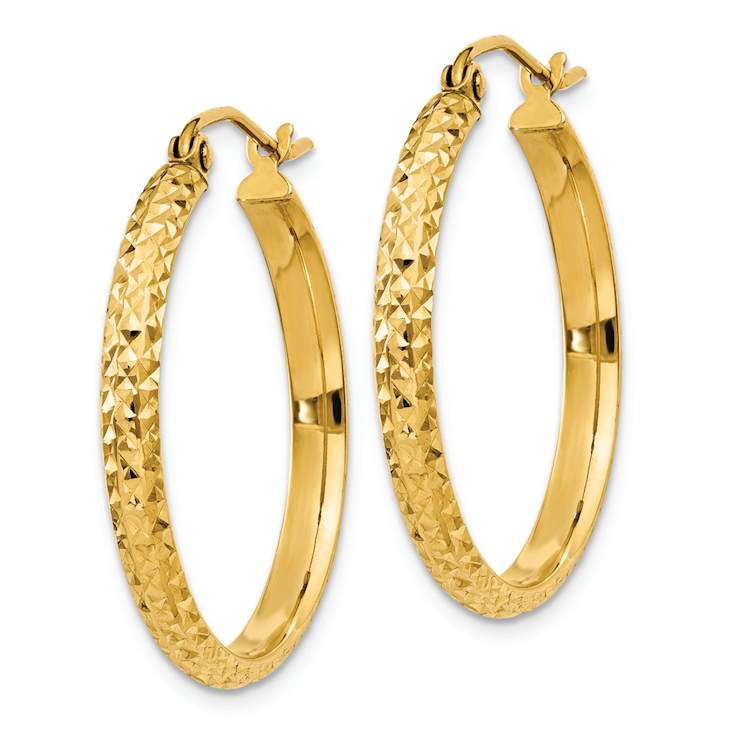 14k Yellow Gold 1/1" Diamond-Cut Hoop Earrings