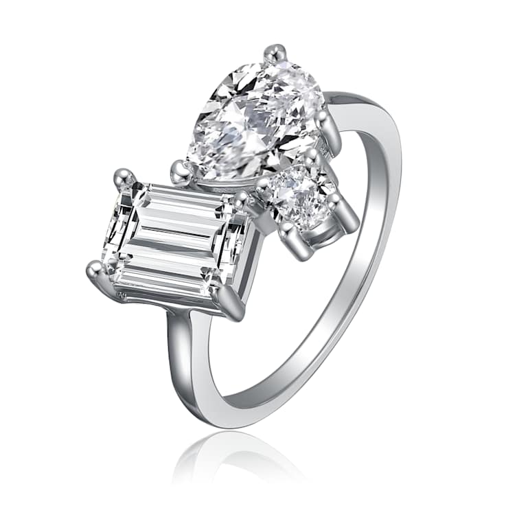 Princess-Cut CZ Three-Stone Ring In Sterling Silver