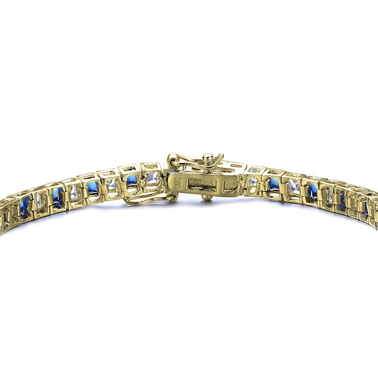 Sapphire Color CZ Tennis Bracelet In 14K Gold Over Sterling Silver