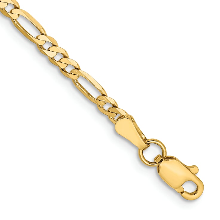 14k Yellow Gold 2.75mm Flat Figaro Link Bracelet