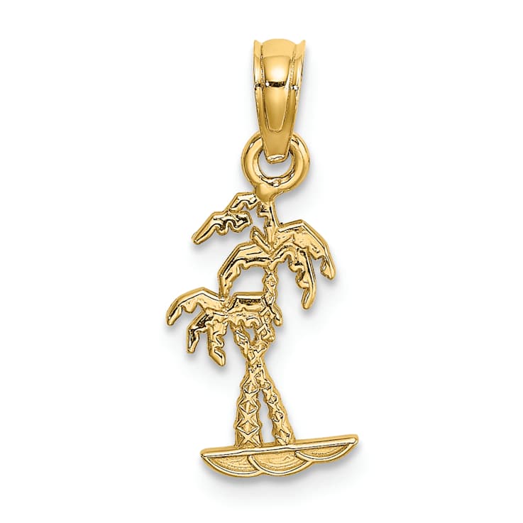 10K Yellow Gold Textured Mini Double Palm Trees Charm