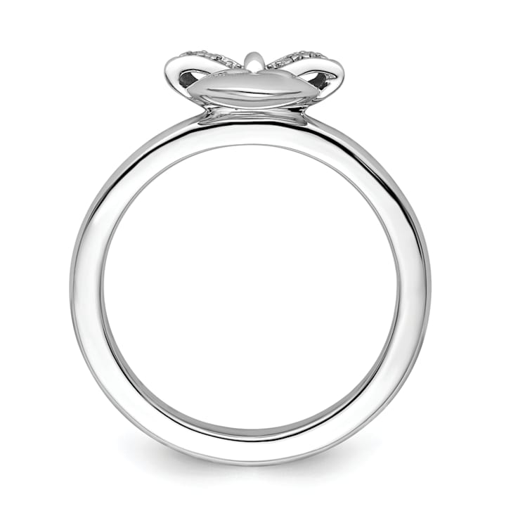 Sterling Silver Stackable Expressions Heart with Bow Diamond Ring 0.024ctw
