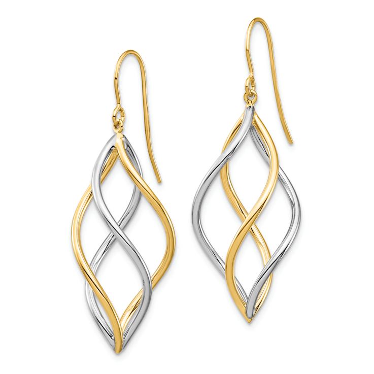 14k Two-tone Twisted Polished Dangle Earrings