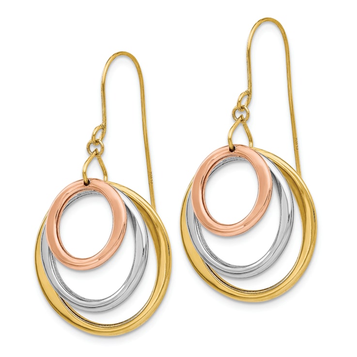 14K Tri-color gold Circle Dangle Earrings
