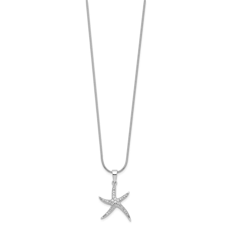 Rhodium Over Sterling Silver Cubic Zirconia Starfish Necklace