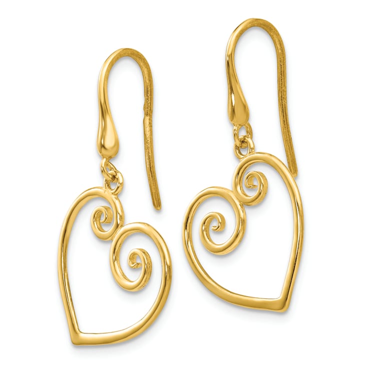 14k Yellow Gold Heart Dangle Earrings