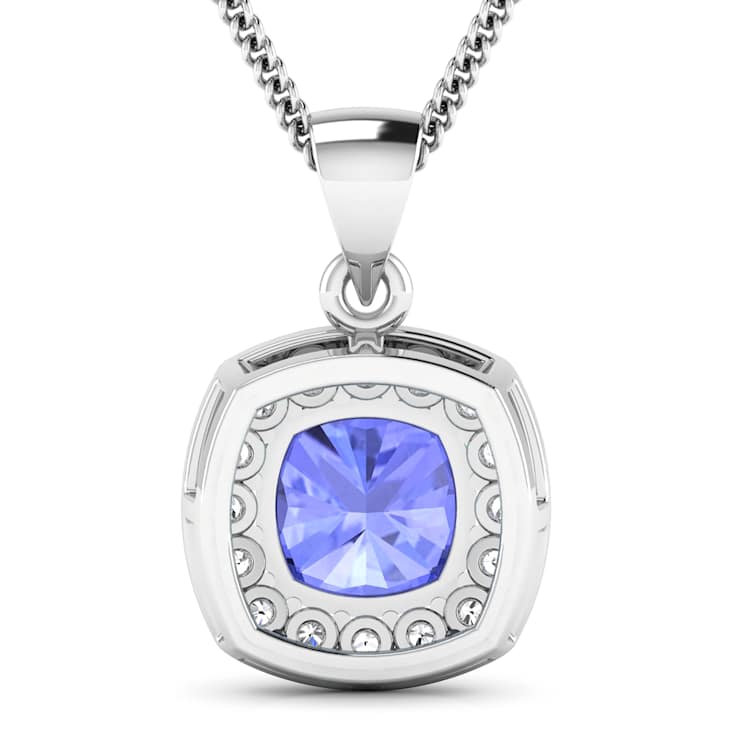 2.10ctw 14K White Gold Tanzanite and White Diamond Pendant with 18 inch
Cable Chain