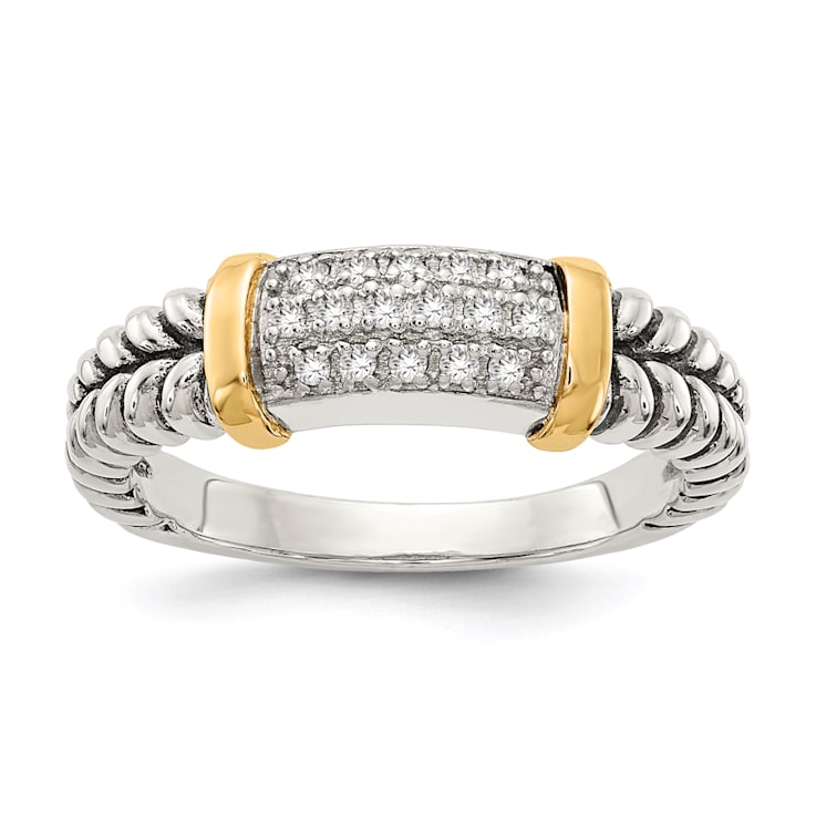 Sterling Silver Antiqued with 14K Accent Diamond Ring