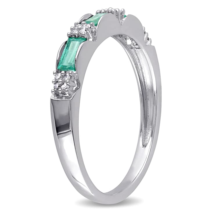 Emerald and Diamond 10K White Gold Ring 0.43ctw