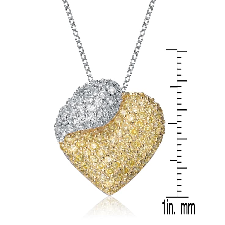 CZ Pave Heart Pendant Necklace In 14K Gold And Sterling Silver 16 Inch