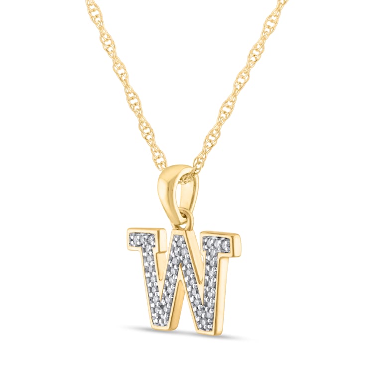 White Diamond Accent 10k Yellow Gold W Initial Pendant With 18” Rope Chain