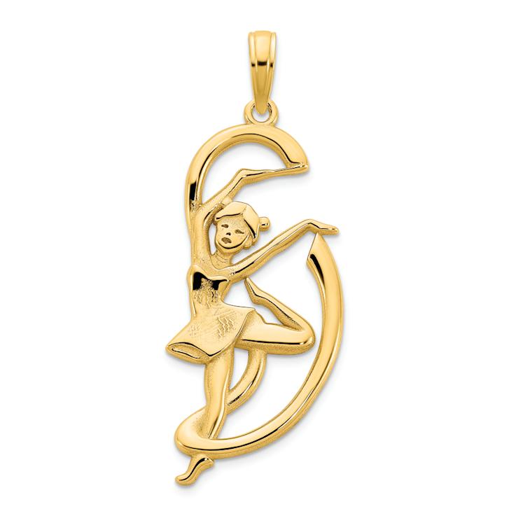 14k Yellow Gold Textured Gymnast with Ribbon Pendant