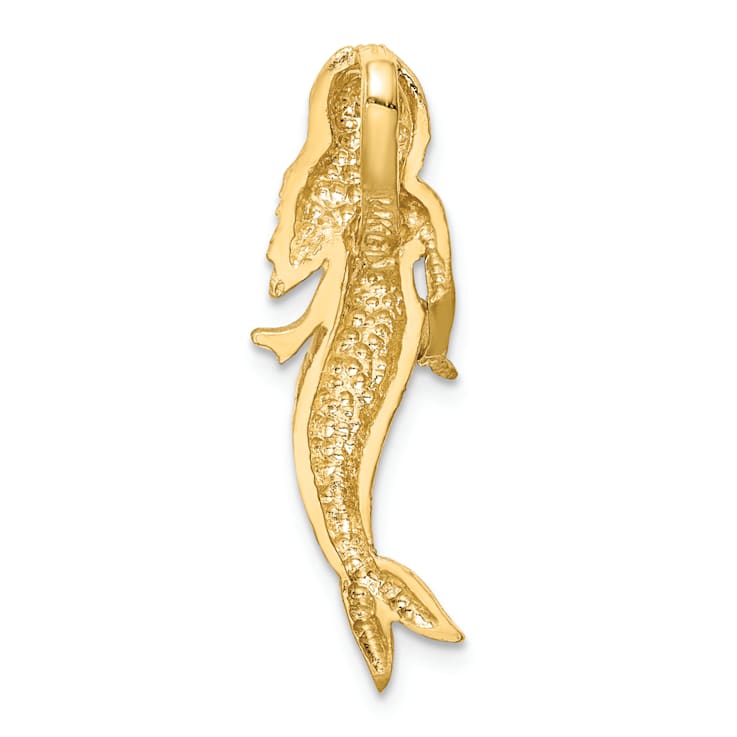 14k Yellow Gold and Rhodium Over 14k Yellow Gold Brushed and Textured
Mermaid Slide Pendant