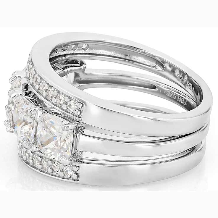 CZ Princess Cut and Eternity Band Ring Set in Rhodium Over Sterling Silver