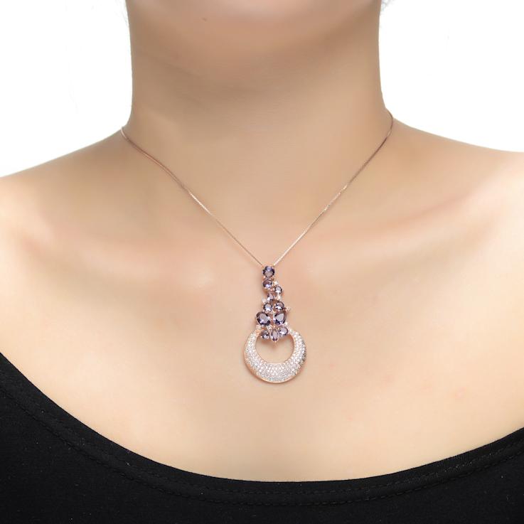 Amethyst Color CZ Cluster Pendant Necklace In 18K Rose Gold Over
Sterling Silver