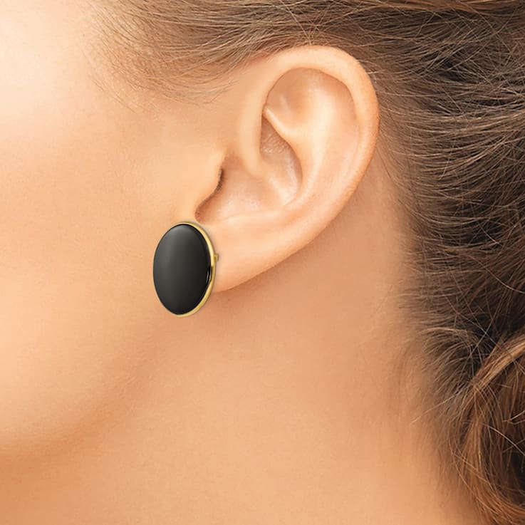 14K Yellow Gold 21mm Black Onyx Stud Earrings