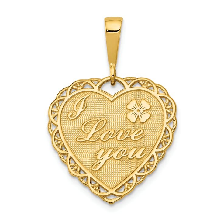14k Yellow Gold Textured Reversible I Love You Heart Pendant