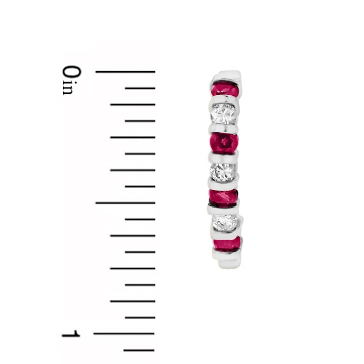 0.90ctw Ruby and Diamond J Hoop Earrings in 14k White Gold