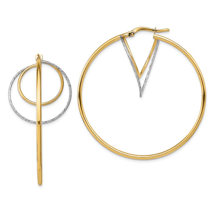 14k Two-tone Diamond-Cut 1 3/4" Twisted Circle Inside Hoop Earrings