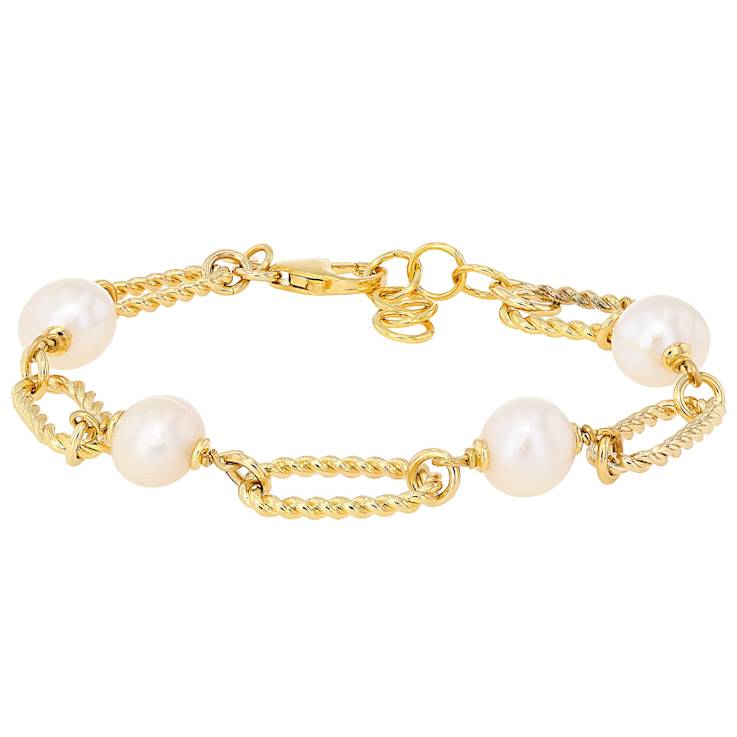 Freshwater Pearl Station Bracelet In 18K Gold Over Bronze