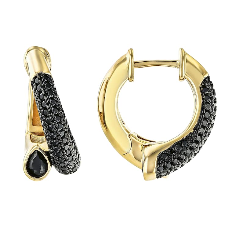 Black Spinel Bypass Hoop Earrings In 18K Gold Over Sterling Silver