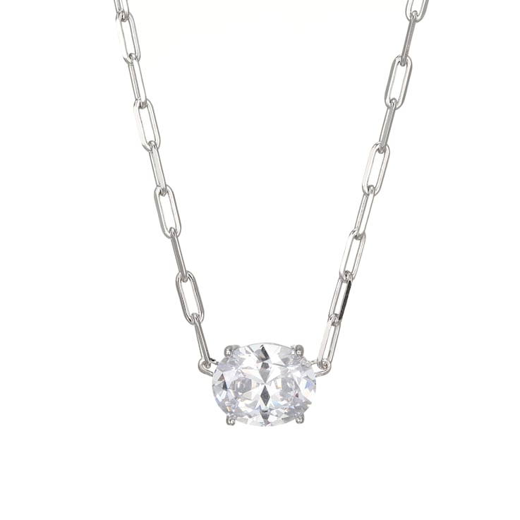White Cubic Zirconia Rhodium Over Sterling Silver Paperclip Necklace 4.0ctw