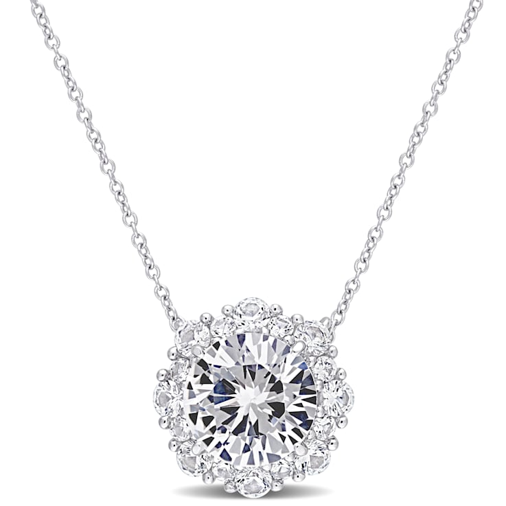 Lab Created White Sapphire 10k White Gold Pendant With Chain 4.37ctw