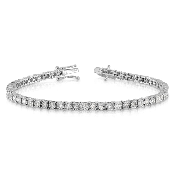 Rhodium Over 14k White Gold Illusion Setting Diamond Bracelet