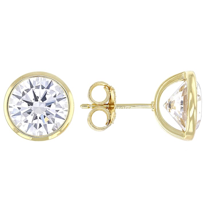 Large Bezel Set CZ Stud Earrings In 18K Gold Over Sterling Silver