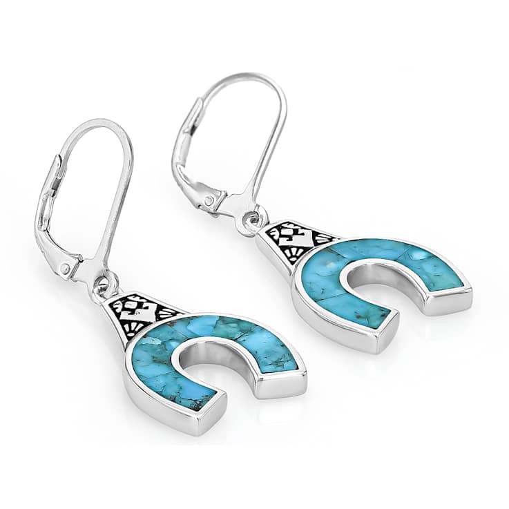 Turquoise Horseshoe Inlay Sterling Silver Earrings