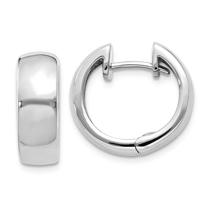 Rhodium Over 14K White Gold 9/16" Round Hinged Hoop Earrings