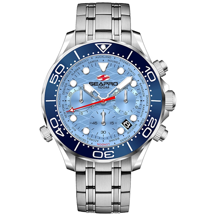 Seapro Men's Mondial Timer Blue Dial, Stainless Steel Watch