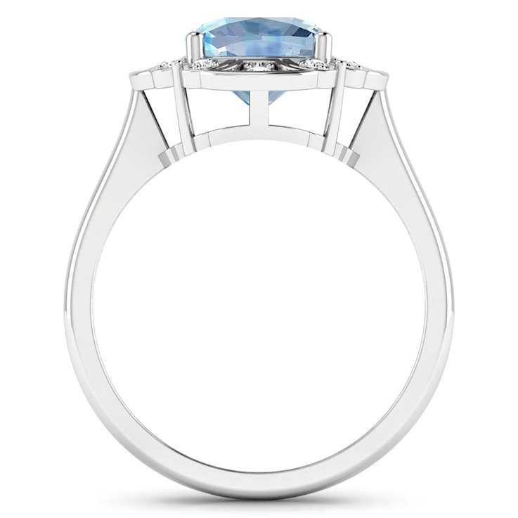 Blue Aquamarine and White Diamond 14K White Gold Halo Ring 1.57 ctw