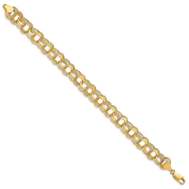 14k Yellow Gold 9.5mm Triple Link Charm Bracelet