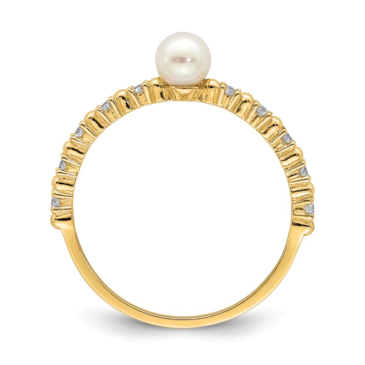 14K Yellow Gold 3-4mm White Button Freshwater Cultured Pearl Cubic
Zirconia Ring