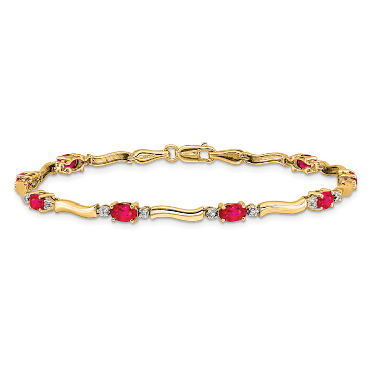 14k Yellow Gold and Rhodium Over 14k Yellow Gold Diamond and Ruby Bracelet