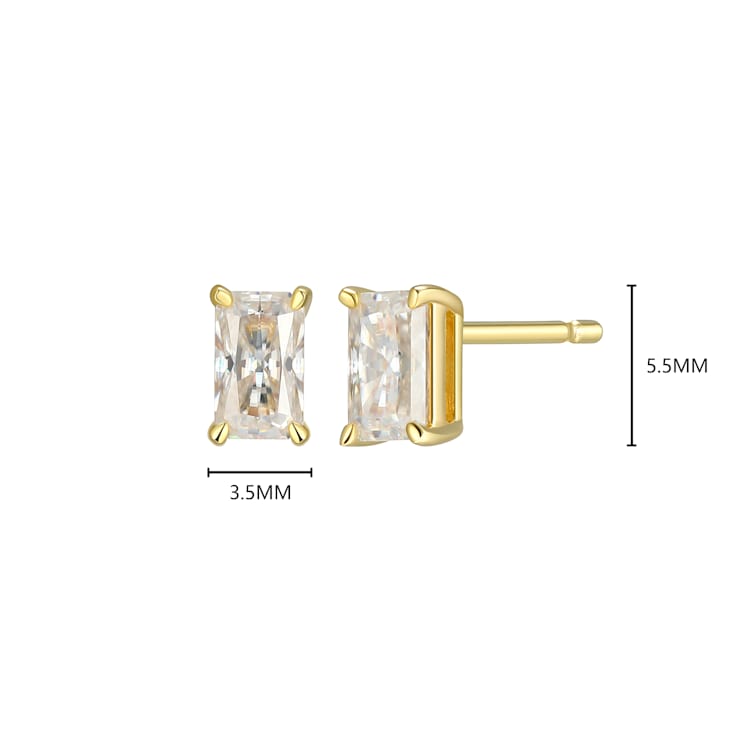 Emerald Cut Moissanite 14k Yellow Gold Over Silver Stud Earrings 0.54ctw DEW