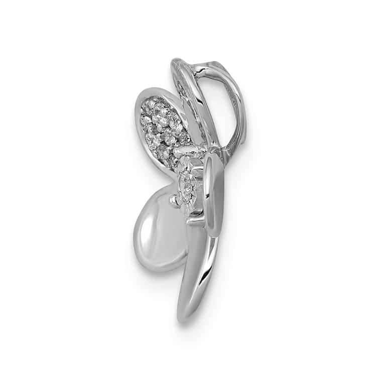 Rhodium Over 14k White Gold Diamond Flower Chain Slide Pendant