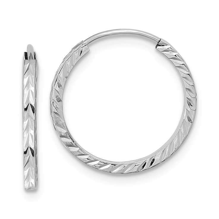 Rhodium Over 14k White Gold 11/16" Diamond-Cut Square Tube Endless
Hoop Earrings