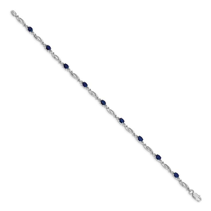 Rhodium Over 14k White Gold Diamond and Sapphire Bracelet