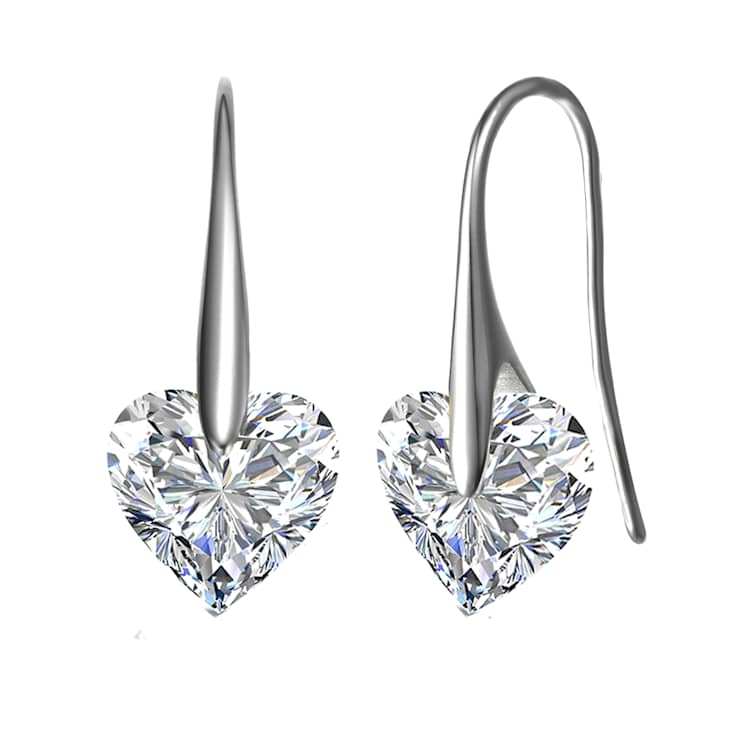 Heart Shape CZ Drop Earrings In Sterling Silver