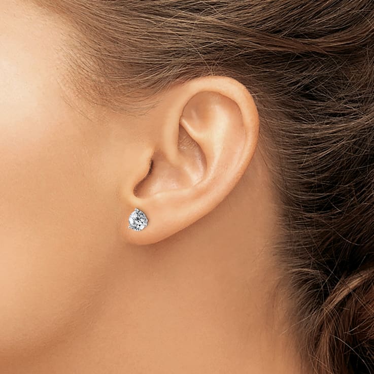 Rhodium Over 14K White Gold 2ct. 6.5mm Round J-K Color Moissanite Earrings