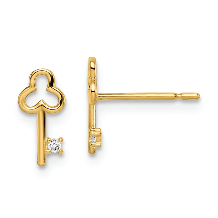 14k Yellow Gold Cubic Zirconia Key Post Earrings