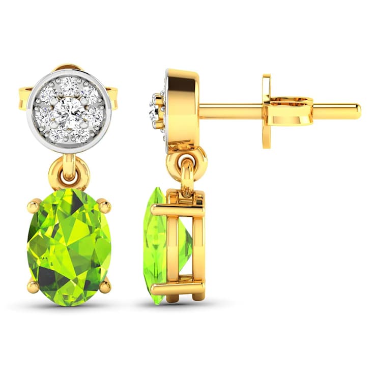 1.26ctw 14K Yellow Gold Oval Green Peridot and White Diamond Halo Earrings