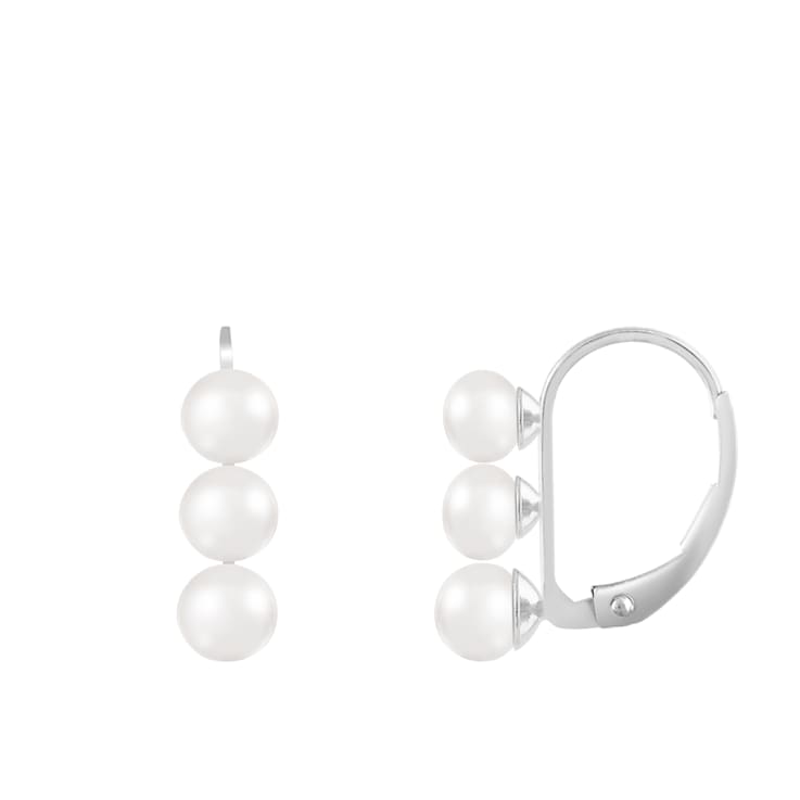 4.5-5mm White Cultured Freshwater Pearl Rhodium Over Sterling Silver Earrings