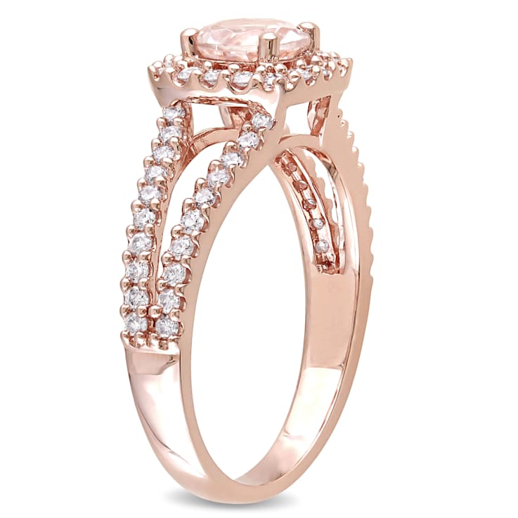 Morganite and Diamond 14K Rose Gold Bridal Ring 1.33ctw
